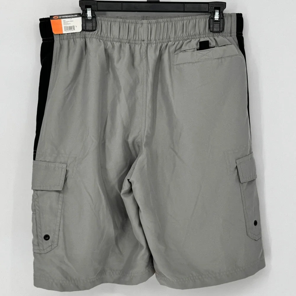 Men's Gray Cargo Swim Shorts with Black Accents NWT